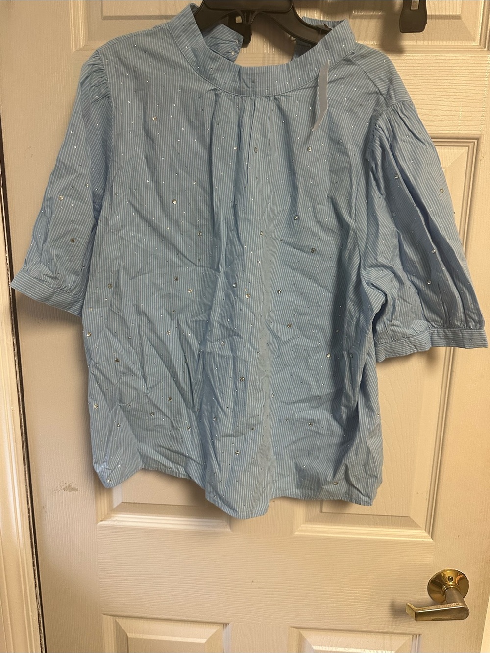 LOFT Light Blue Pinstripe Casual Button-Down with Metallic Dots